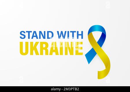 Stehe mit der Ukraine. Anti war Call mit dem Smbol des Friedens mit blauem und gelbem Seidenband. Farben Der Ukrainischen Flagge. Kampf, Protest, Unterstützung Der Ukraine Stock Vektor