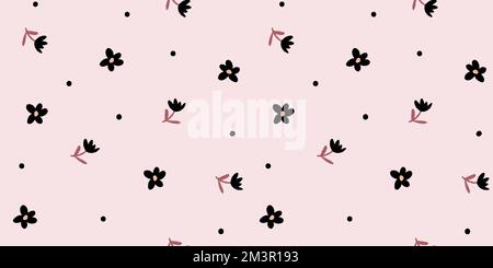 Das Schimpfmuster. Einfache, nahtlose schwarz-weiße Vektorstruktur mit kleinen Blumen. Eleganter abstrakter Blumenhintergrund. Minimales Wiederholungsdesign für Dekoration, Textil, Tapeten, Fliesenmuster, Stoff. Vektordarstellung Stock Vektor