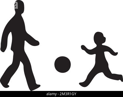 Silhouette von Vater und Tochter, die zusammen Ball spielen. Stock Vektor