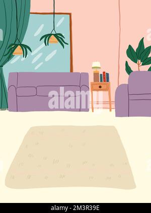 Schlichtes, stilvolles Interieur Wohnzimmer Dekoration Illustration . Vektordarstellung Stock Vektor