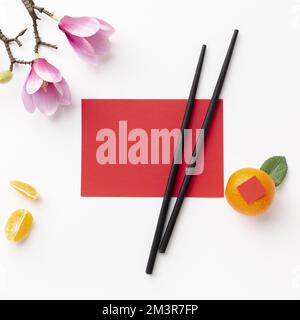 Karte Nachbau Essstäbchen chinesisches neues Jahr Stockfoto