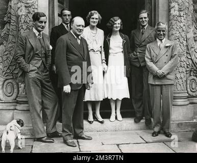 Winston Churchill mit Charlie Chaplin und anderen, 1931 Stockfoto