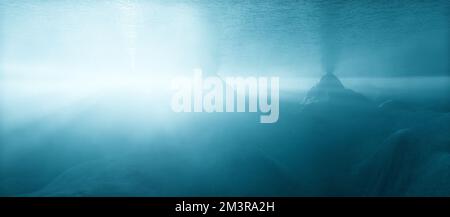 Raue Landschaft Unterwasserwelt Dunkle Szene. See oder Meerwasser. Hintergrund Natur Stockfoto