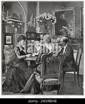 Königin Alexandra spielt Karten mit Vater und Schwestern 1903 Stockfoto