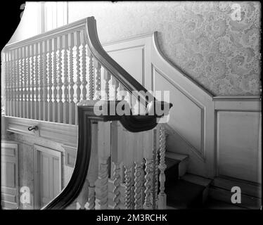 Salem, 168 Derby Street, Innenausstattung, Balustrade und vordere obere Halle, Richard Derby Haus, Häuser, Innenräume, Treppen, Balustraden, Derby, Richard, 1712-1783. Frank Cousins Glass Plate Negatives Collection Stockfoto