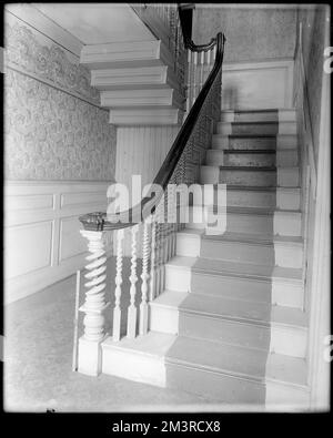 Salem, 168 Derby Street, Inneneinrichtung, Treppe, Richard Derby Haus, Häuser, Innenräume, Treppen, Balustrades, Newels, Derby, Richard, 1712-1783. Frank Cousins Glass Plate Negatives Collection Stockfoto