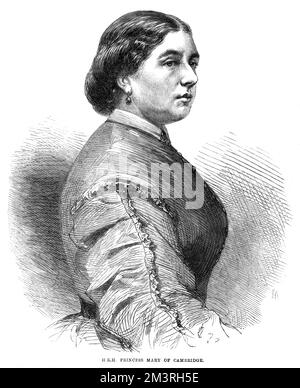 Prinzessin Mary Adelaide von Cambridge (1833-1897), spätere Herzogin von Teck, jüngstes Kind von Adolphus, Herzog von Cambridge, Enkelin von George III. Und Cousine von Königin Victoria im Alter von 32 Jahren. Sie heiratete Prinz Francis von Teck in St. Anne's Church in Kew (ihr Kinderheim) am 12. Juni 1866. Das Paar hatte vier Kinder, von denen das älteste Prinzessin May von Teck war, die zukünftige Königin Mary, Gemahl von König George V., liebevoll bekannt als "Fat Mary" von der Öffentlichkeit, aufgrund ihres beträchtlichen Umfangs, Sie war ein beliebtes Mitglied der königlichen Familie und hat sich mit zahlreichen Fuchteln beschäftigt Stockfoto