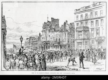 West End Riots: Mob in der St. James' Street 1886 Stockfoto