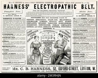 Anzeige für elektropathische Korsetgurte 1886 Stockfoto