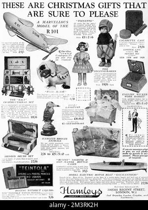 Hamleys Christmas präsentiert Werbung, 1929 Stockfoto