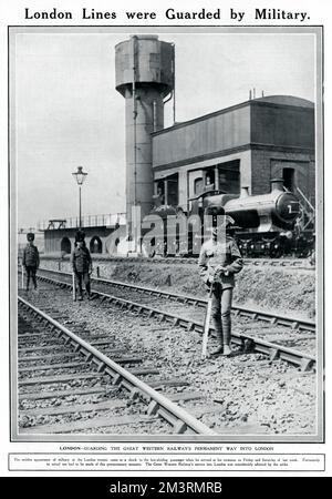 Eisenbahnstreik 1911: Londoner Linien werden 1911 bewacht Stockfoto