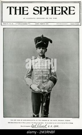 Charles Edward, 2.. Herzog von Albany, Herzog von Sachsen-Coburg-Gotha vom 30. Juli 1900 bis 14. November 1918 (1884-1954). In der Uniform von Neunter wurde Charlie 1899 Herzog von Sachsen-Coburg. Prinz Alfreds einziger Sohn war gestorben, und obwohl die Nachfolge natürlich an Prinz Arthur und dann an seinen Sohn überging, lehnten sie ab, und so wurde Charlie im Alter von 13 Jahren aus Eton und England entwurzelt und nach Deutschland geschickt, obwohl er kaum die Sprache kannte. Auf Vorschlag des Kaisers wurde er in die Lichterfield Militärakademie in Potsdam geschickt und ging von dort nach Bonn. Er hat die Coburg-Titten geerbt Stockfoto