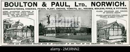 Werbung für Boulton & Paul, Ltd, Conservatories 1904 Stockfoto