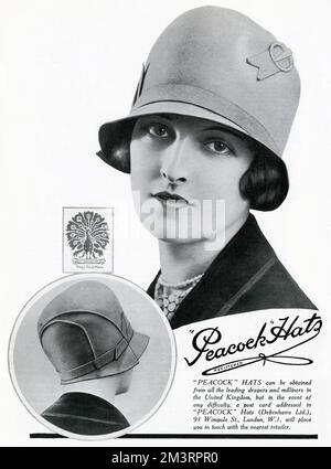 Werbung für Pfauenhüte 1927 Stockfoto