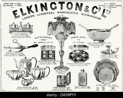 Anzeige für Elkington & Co Victorian Artikel 1895 Stockfoto