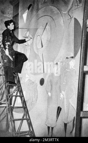 Künstlerin Mary Kessell (1914-1977), die an einem Wandgemälde für die Shell B.P. arbeitet Pavillon auf der Empire Exhibition, Glasgow, 1938. Datum: 1938 Stockfoto
