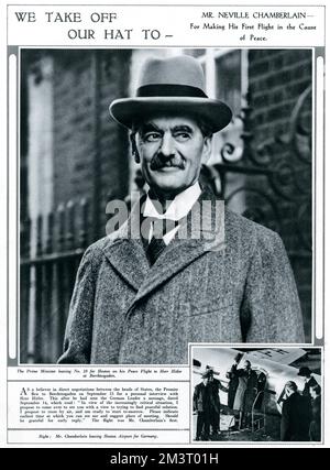 Münchner Abkommen Neville Chamberlain geht auf Hitler Stockfoto