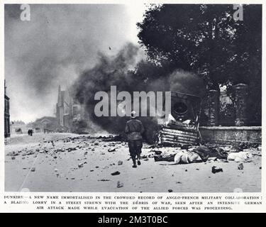 Straßenszene während der Evakuierung von Dünkirchen im 2. Weltkrieg Stockfoto