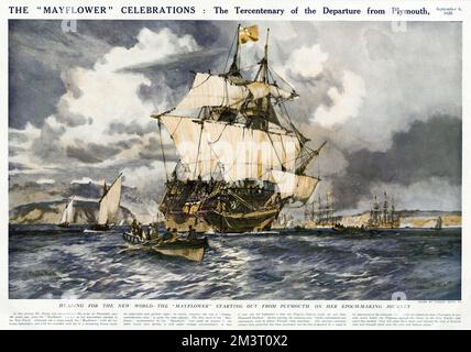 Die Mayflower reist von Plymouth in die Neue Welt. Datum: 1620 Stockfoto