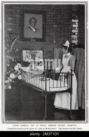 Lewis Carroll Cot im Great Ormond Street Hospital 1900 Stockfoto