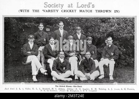 Das Varsity Cricket Match von 1911 - die Oxford University XI (1 Spieler kurz!). Stockfoto