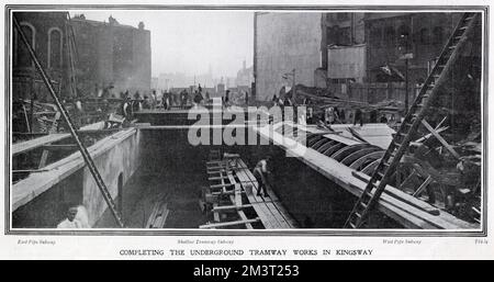 Die U-Bahn funktioniert in Kingsway 1905 Stockfoto