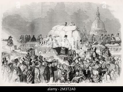 Die Blockade der London Bridge, 1859. Der überfüllte und überfüllte Zustand der Straßen Londons, insbesondere in der Stadt. Stockfoto