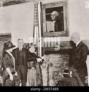Enthüllung des Porträts von George Washington, Sulgrave Manor Stockfoto