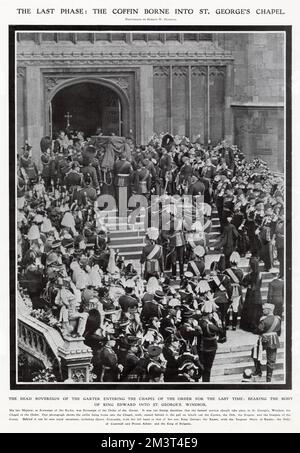 Der Sarg Eduards VII. Wurde in die St. George's Chapel getragen Stockfoto