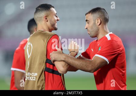 Training der marokkanischen Fußballmannschaft im Al Duhail Camp am Tag vor dem Spiel gegen Kroatien in Doha, Katar am 16. Dezember 2022. Foto: Igor Kralj/PIXSELL Stockfoto