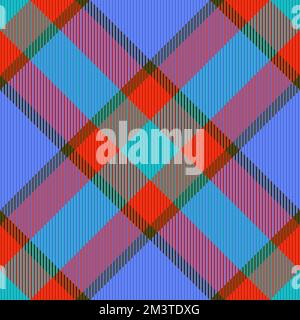 Tartan mit Textilmuster. Nahtlos strukturiertes Karomuster. Vektorgewebe prüft den Hintergrund in Türkis und Rot. Stock Vektor