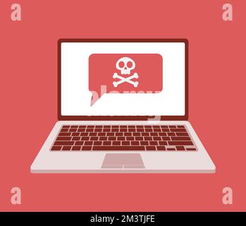 Vektordarstellung der Warnung für den Systemfehler des Laptops. Virenalarm. Hacker-Angriffe und Vektorkonzept für die Web-Sicherheit, Phishing-Betrug. Netzwerk und intern Stock Vektor