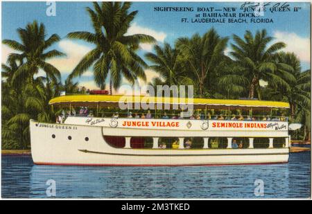 Besichtigungsboot - neue „Jungle Queen II“ an den Bahia-Mar Docks, Ft. Lauderdale Beach, Florida, Boote, Tichnor Brothers Collection, Postkarten der Vereinigten Staaten Stockfoto