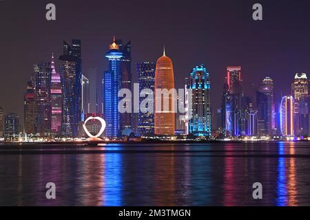 Eindrücke aus Doha/Katar am 16. Dezember 2022. Skyline, Wolkenkratzer, West Bay, Corniche. Fußball-Weltmeisterschaft 2022 in Katar ab 20,11. - 18.12.2022? Stockfoto