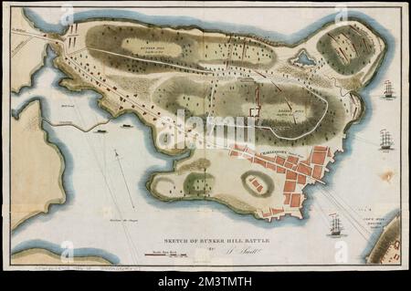 Skizze von Bunker Hill Battle, Bunker Hill, Battle of, Boston, Mass., 1775, Maps, Boston Mass., Geschichte, Revolution, 1775-1783, Karten, Usa, Geschichte, Revolution, 1775-1783, Maps Norman B. Leventhal Map Center Collection Stockfoto