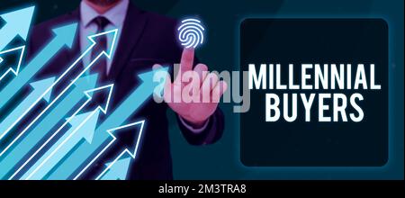 Schreiben mit Text Millennial Buyers, Business Showcase Art der Verbraucher, die an Trendprodukten interessiert sind Stockfoto