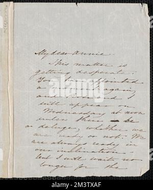 Sophia Hawthorne Autogrammbrief unterzeichnet an Annie Adams Fields, [Concord], um den 9. Juni 1862 , Autor-Ehepartner, weibliche Autoren, Amerikaner, Autoren, Amerikaner, 19.. Jahrhundert, Korrespondenz, Lathrop, Rose Hawthorne, 1851-1926 Stockfoto