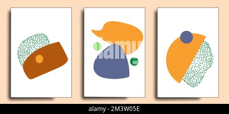 Boho Abstract Wall Art Drucke, Boho Wall Dekor, Set mit 3 Drucken, Scandi Art, Mitte des Jahrhunderts, Boho Wall Art Stockfoto