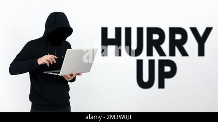 Konzeptionelle Bildunterschrift Beeil dich. Das Geschäftskonzept, bei dem jemand sehr schnell eine Arbeit erledigen muss, lässt die Menschen ermutigen Stockfoto