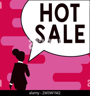 Schild mit „Hot Sale“, ein Wort, das auf „Hochwertige Produkte mit hohem Preisnachlass“ geschrieben wurde. „Black Friday“ Stockfoto