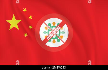 China: Konzept der COVID-Null-Politik vor dem Hintergrund der chinesischen Flagge. Vektordarstellung. Vektordarstellung für eine durchgehende einzeilige Zeichnung. Stock Vektor