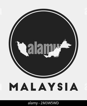 Symbol für Malaysia. Rundes Logo mit Landkarte und Titel. Stilvolles Malaysia-Abzeichen mit Karte. Vektordarstellung. Stock Vektor