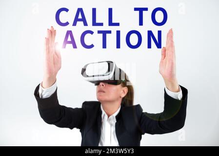 Konzeptionelle Darstellung der Handlungsaufforderung. Business Showcase ermutigen Sie zu einer Entscheidung, um eine erfolgreiche Strategie voranzutreiben Stockfoto