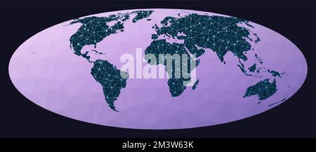 Globales Internet-Business-Konzept. Bromley-Projektion. Karte des Weltnetzes. Kabelgebundene Kugel in Bromley-Projektion auf geometrischem Low-Poly-Hintergrund. Stock Vektor