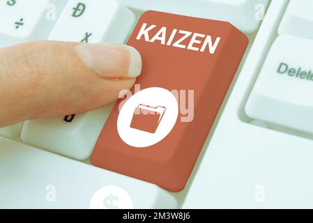 Textzeichen mit Kaizen. Begriff bedeutet japanische Unternehmensphilosophie der Verbesserung der Arbeitsmethoden Stockfoto