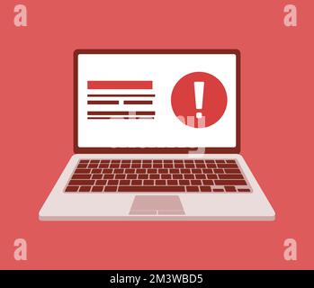 Vektordarstellung der Warnung für den Systemfehler des Laptops. Virenalarm. Hacker-Angriffe und Vektorkonzept für die Web-Sicherheit, Phishing-Betrug. Netzwerk und intern Stock Vektor
