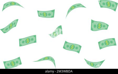 Fliegende Geld-Dollar-Banknoten Vektordarstellung. us-Dollar fällt. Fallendes Bargeld isoliert auf weißem Hintergrund. Geeignet für Finanzen und Bu Stock Vektor