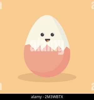 Süßes Cartoon-Charakterdesign einer gekochten Ei-Vektordarstellung isoliert auf gelbem Hintergrund. Fröhliches, süßes, lächelndes, lustiges, gekochtes Kawaii-Ei Stock Vektor