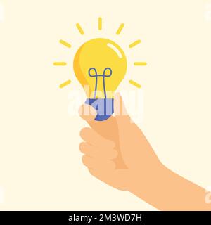 Handglühlampe. Kreatives Konzept von Geschäftsidee, Lösung, Innovation oder Inspiration. Stock Vektor