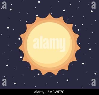 Cartoon Solarsystem Planet in flachem Stil. Bunte Sonne im dunklen Raum mit Sternenvektordarstellung. Stock Vektor